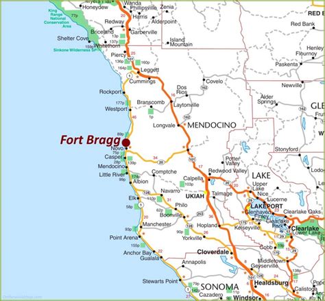 Fort Bragg Area Road Map - Ontheworldmap.com