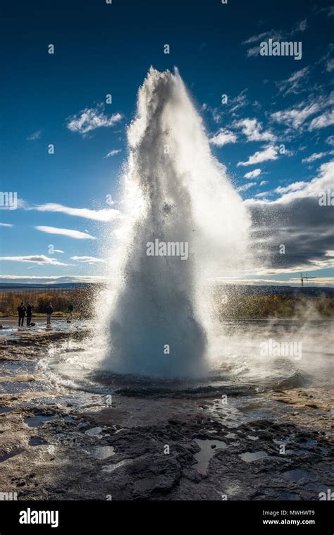 Eruption of Strokkur Geysir at Geysir, Iceland Stock Photo - Alamy