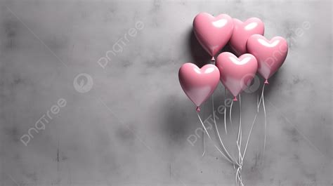 A Cluster Of Pink Heart Shaped Balloons Against A Grey Wall Rendered In ...