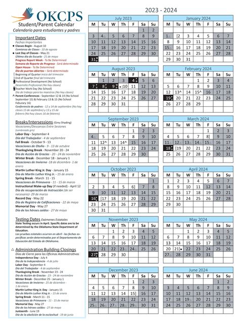 Oklahoma City Public Schools Calendar Holidays 2024-2025 PDF