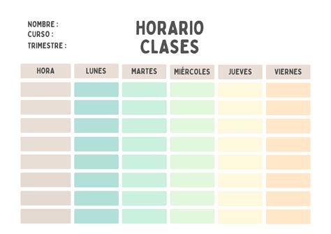 Plantilla horario clases (sin decoraciones innecesarias y feas) - Alba ...