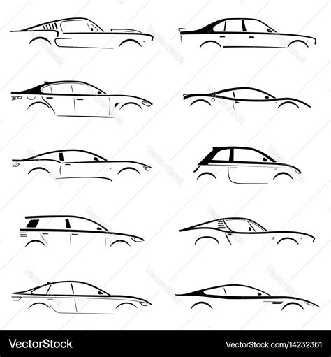 Set concept black car silhouette Royalty Free Vector Image