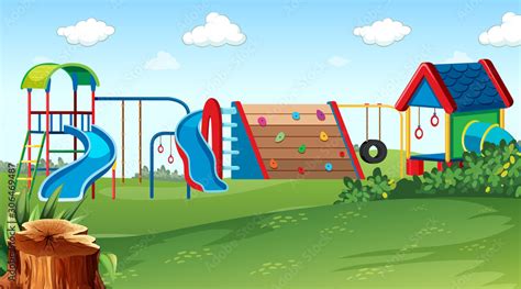 Playground park scene with equipment Stock Vector | Adobe Stock