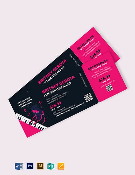 Free Piano Concert Ticket Template - Illustrator, Word, Apple Pages ...