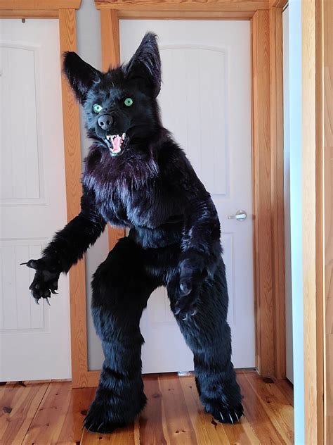 Buy Black Wolf Fursuit Teen Costumes Caribou Full Furry Suit Fursona ...