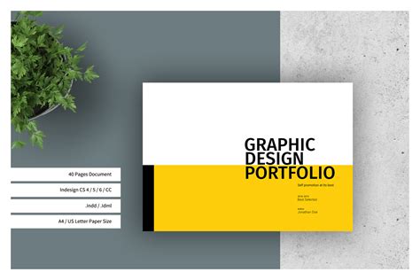 Graphic Design Portfolio Template on Yellow Images Creative Store