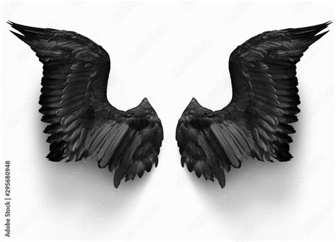 pairs of black devil wings isolate with clipping path on white ...