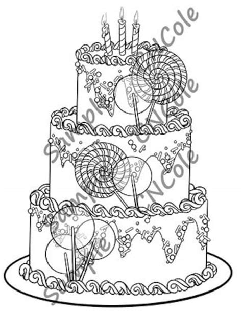 Birthday Cake Printable Coloring Page Instant Download JPEG - Etsy