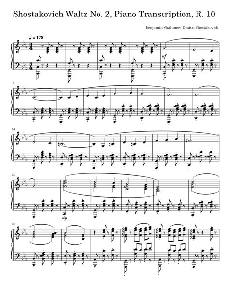 Shostakovich Waltz No. 2, Piano Transcription Sheet music for Piano ...