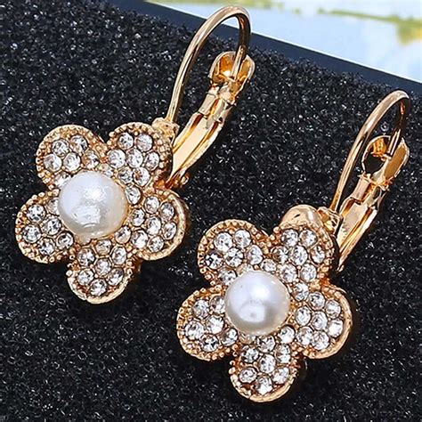 Bing Tu Gold Color Jewelry Black White Pink Crystal Flower Drop ...