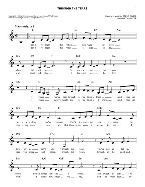 Kenny Rogers - Through The Years sheet music