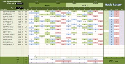 Roster Spreadsheet throughout Roster Template Excel Spreadsheet ...