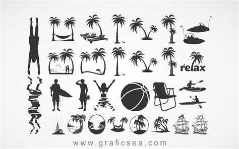 Beach Silhouette Illustration Vectors Clipart Free Download | Graficsea