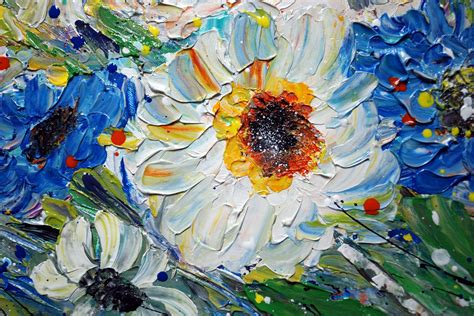 Flowers Painting Touch of Blue Meadow Oil Painting on Canvas - Etsy