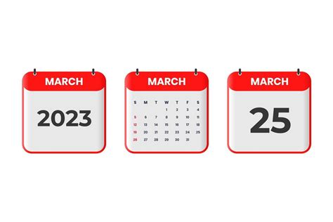 March 2023 calendar design. 25th March 2023 calendar icon for schedule ...