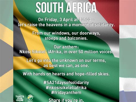 Cricket SA asks all South Africans to sing the anthem today | Rekord