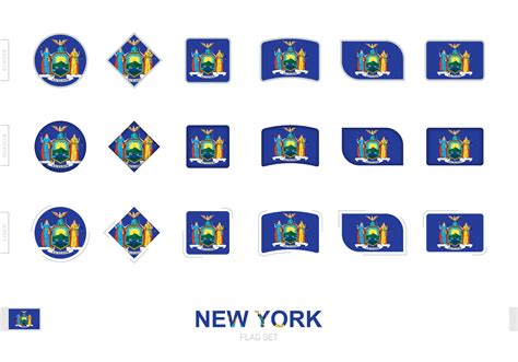 New York flag set, simple flags of New York with three different ...