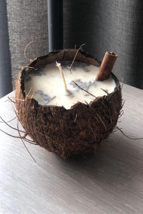 Natural Coconut Shell Decorative Scented Candle Wood Wicked Coconut ...