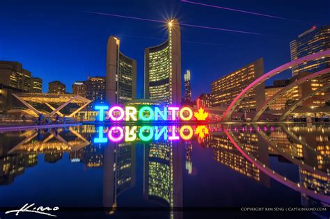 Toronto City Hall Night Lights Downtown Ontario Canada | HDR ...