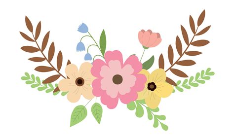 Cute floral bouquet with colorful flowers and leaves clipart. Vector ...