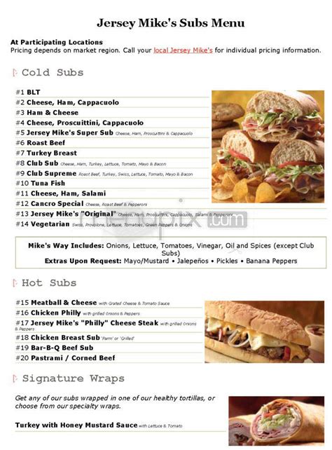 Online Menu of Jersey Mike's Subs, Pickerington, OH