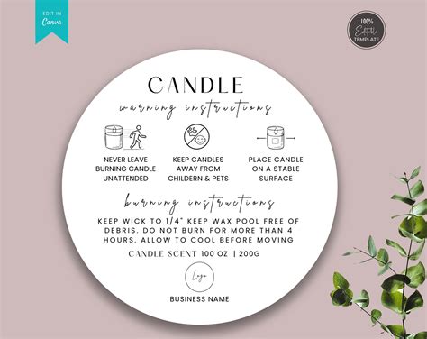 Editable Candle Warning Label Template Candle Safety Label - Etsy in ...