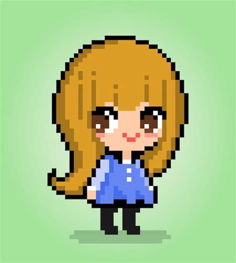 Premium Vector | 8 bit of pixel women's character anime cartoon girl in ...