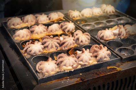 Japanese street food in Huahin Thailand. octopus baking balls in ...