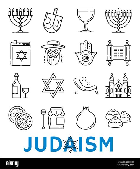 Judaism symbols of Jewish religious thin line art icons. Vector ...