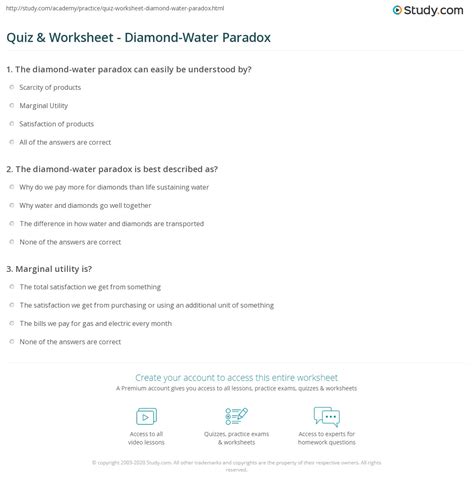 Quiz & Worksheet - Diamond-Water Paradox | Study.com