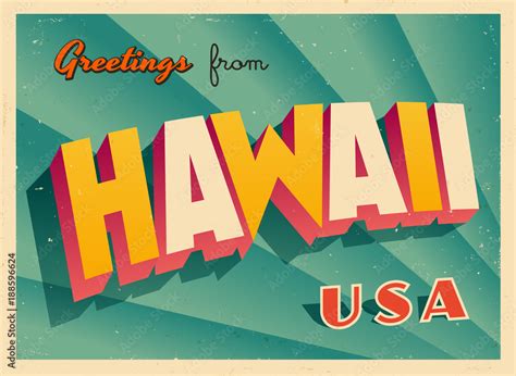 Vintage Touristic Greetings from Hawaii, USA Postcard - Vector EPS10 ...