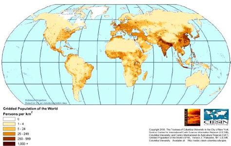 Population Density Map of the World. (Source: Center for International ...