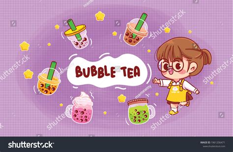 Cute Girl Bubble Milk Tea Logo Stock Vector (Royalty Free) 1961206471 ...