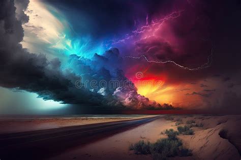 Rainbow Storm Clouds Over a Landscape. Thunder and Lightning with ...