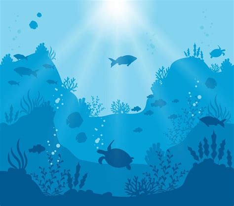 Deep blue underwater world silhouette | Underwater world, Blue drawings ...