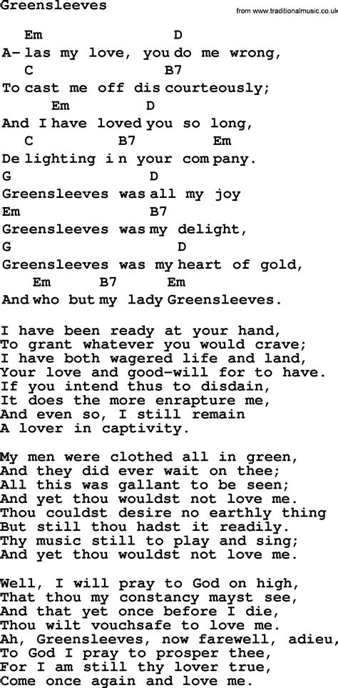 Top 1000 Folk and Old Time Songs Collection: Greensleeves - Lyrics with ...