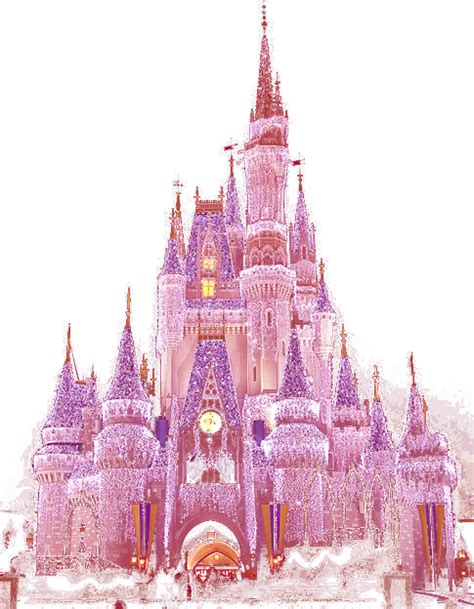 a pink castle with lots of lights on it