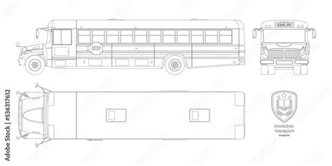 Isolated school bus drawing. Outline blueprint of municipal transport ...