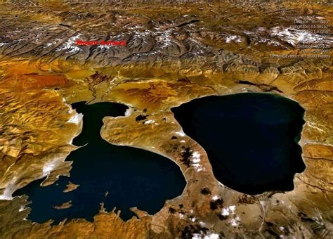 Mt. Kailash Location: Satellite view of Mount Kailash with lakes ...