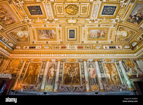 Horizontal close up of a highly decorated room inside Castel Sant ...