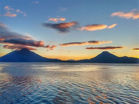 Sunset behind the volcanoes around Lake Atitlan Guatemala [OC ...