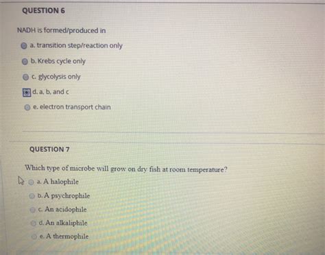 Solved QUESTION 6 NADH is formed/produced in a. transition | Chegg.com