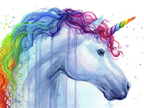 Rainbow Unicorn Watercolor Painting by Olga Shvartsur - Pixels