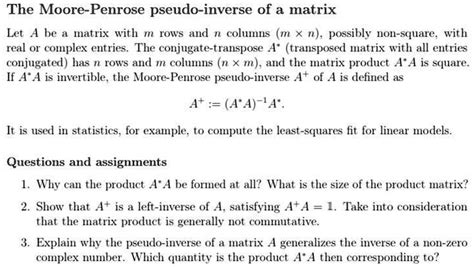 SOLVED: The Moore-Penrose pseudo-inverse of a matrix Let be a matrix ...