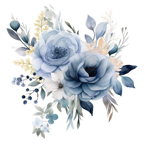 Premium Photo | Dusty Blue Floral Clipart Elegant Watercolor Blooms