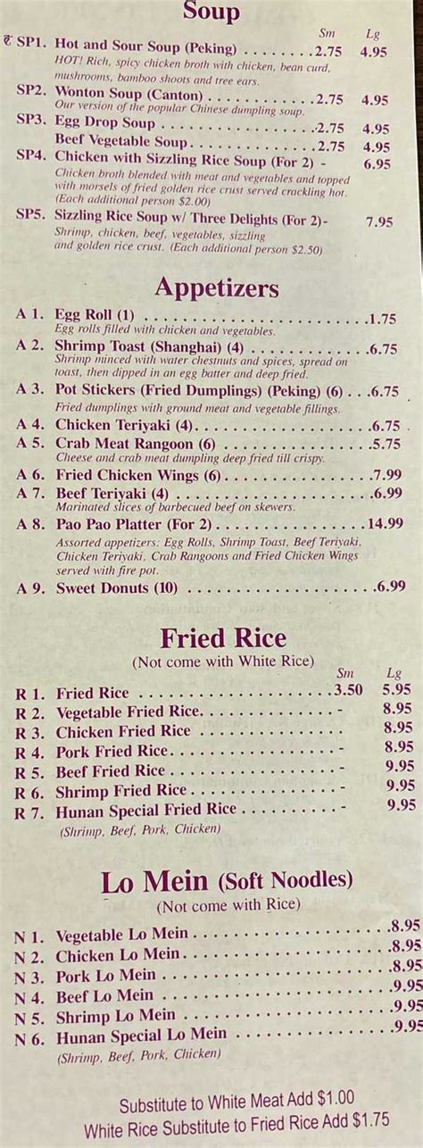 House of Hunan Menu, Cadillac, MI