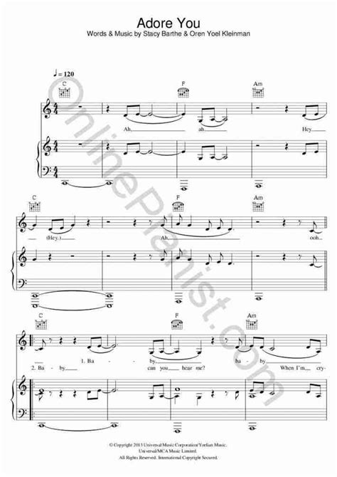 Adore You Piano Sheet Music | OnlinePianist