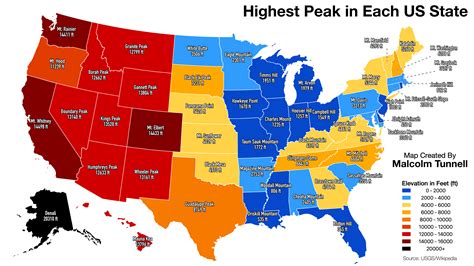 [OC] Highest Peak in Each US State : r/dataisbeautiful