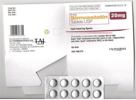 Simvastatin 20mg Tablets taj pharma mumbai - Taj Generics ...