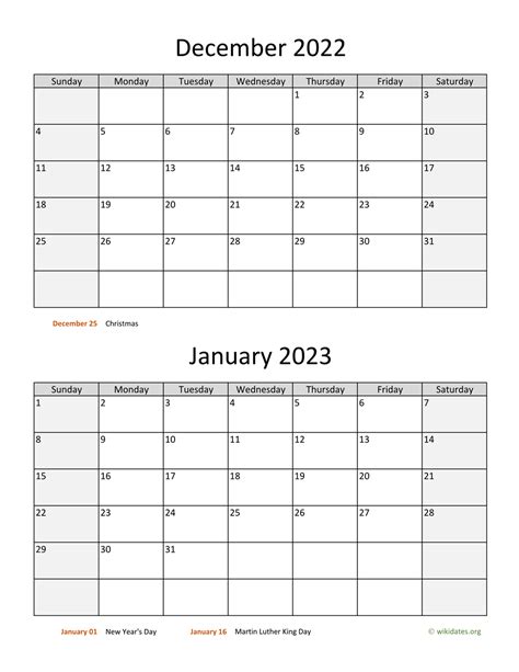 December 2022 And January 2023 Calendar Template Calendar Design - Riset